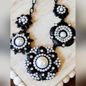 NEW-❤️-Sample-Black Station Flowers- White Faux Pearl and Crystals